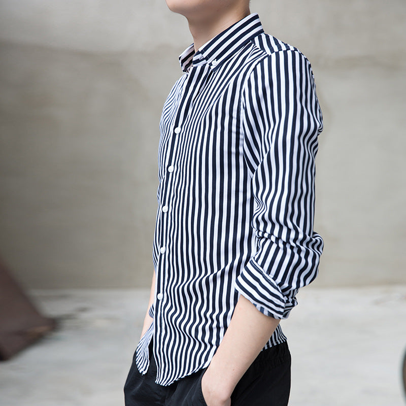Men's stylish long sleeve shirt with fine stripes Lisslune