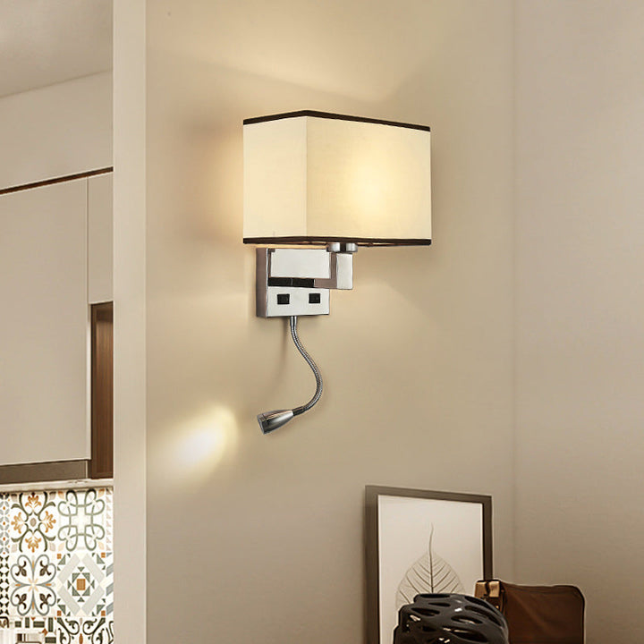 Lisslune | Fabric Cuboid Wall Light Kit Minimalist 1-Light White/Beige Spotlight Wall Lamp with Charging Port