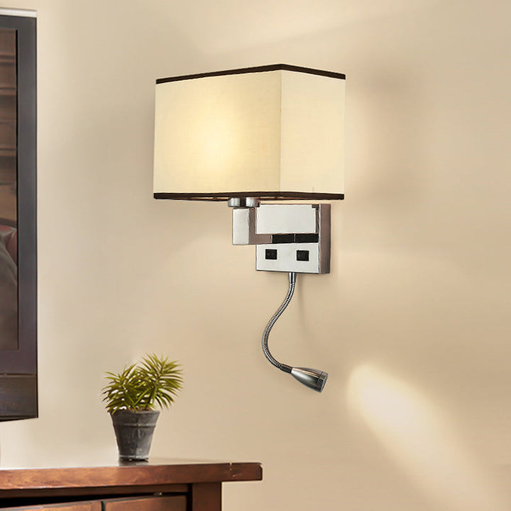 Lisslune | Fabric Cuboid Wall Light Kit Minimalist 1-Light White/Beige Spotlight Wall Lamp with Charging Port