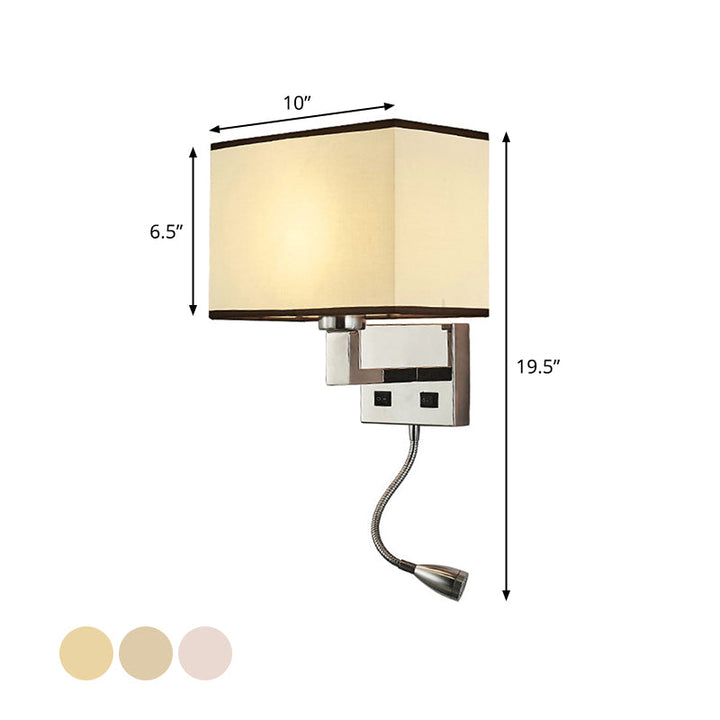 Lisslune | Fabric Cuboid Wall Light Kit Minimalist 1-Light White/Beige Spotlight Wall Lamp with Charging Port