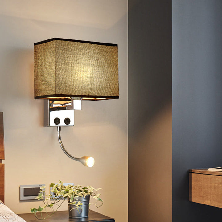 Lisslune | Fabric Rectangular Spotlight Wall Light Nordic 1-Light Black/Linen/Beige Wall Mounted Lighting Fixture
