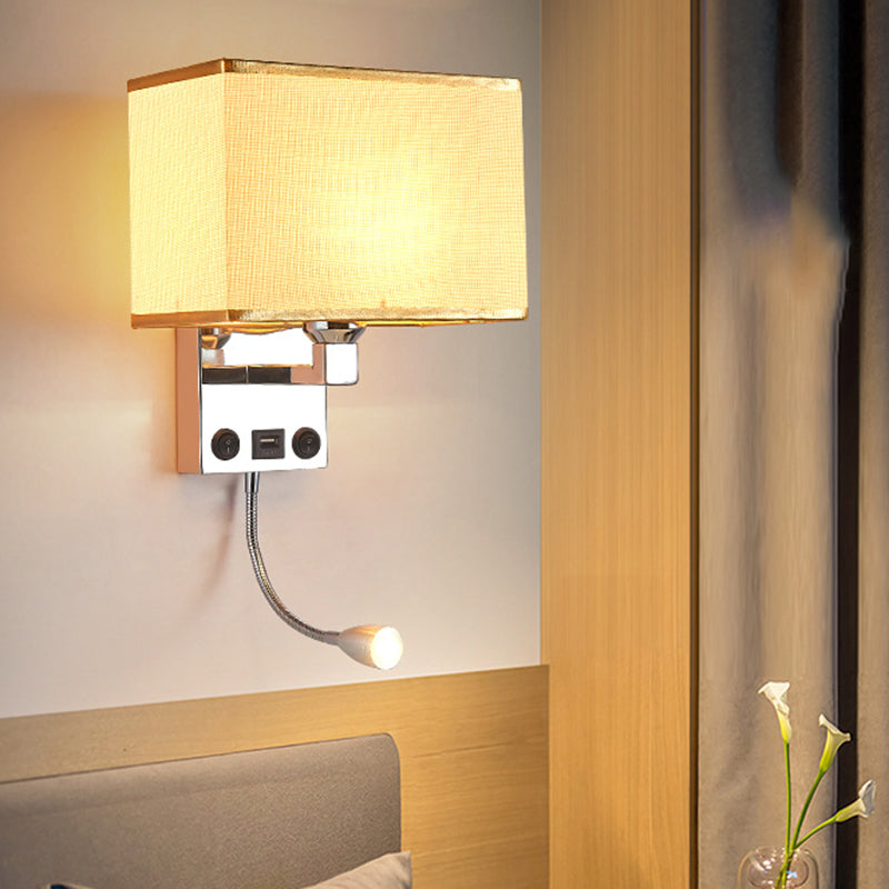 Lisslune | Black/White/Flax Cube Wall Light Modern Single Fabric Wall Lamp with USB Port and Spotlights