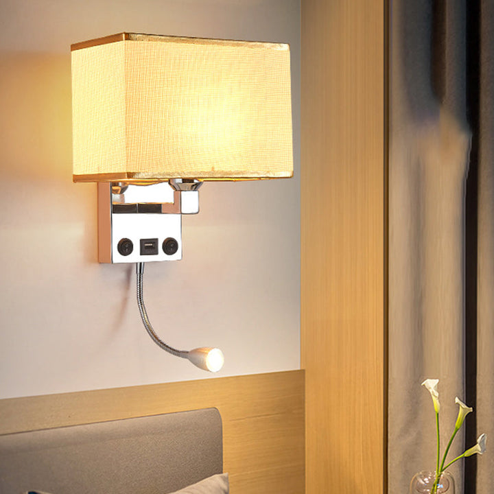 Lisslune | Black/White/Flax Cube Wall Light Modern Single Fabric Wall Lamp with USB Port and Spotlights