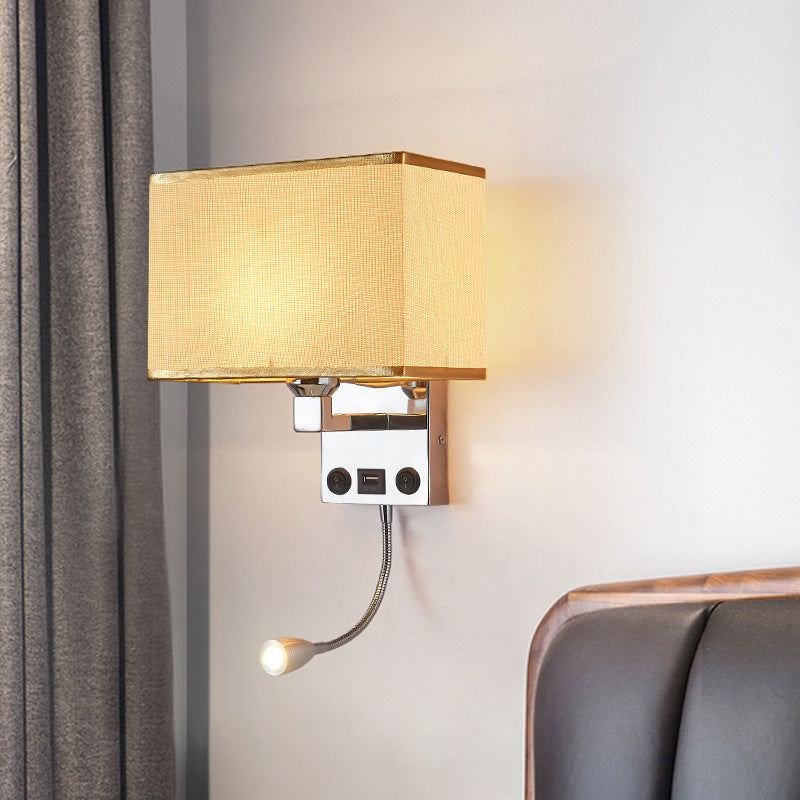 Lisslune | Black/White/Flax Cube Wall Light Modern Single Fabric Wall Lamp with USB Port and Spotlights