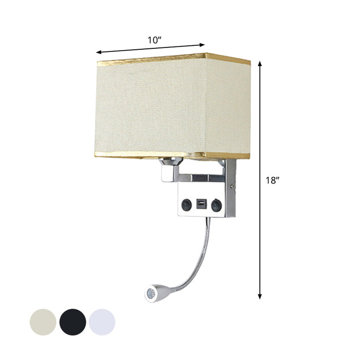 Lisslune | Black/White/Flax Cube Wall Light Modern Single Fabric Wall Lamp with USB Port and Spotlights