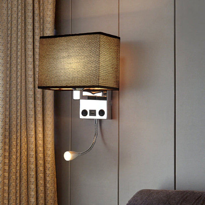 Lisslune | Black/White/Flax Cube Wall Light Modern Single Fabric Wall Lamp with USB Port and Spotlights