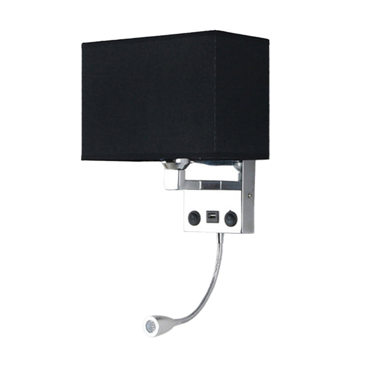 Lisslune | Black/White/Flax Cube Wall Light Modern Single Fabric Wall Lamp with USB Port and Spotlights