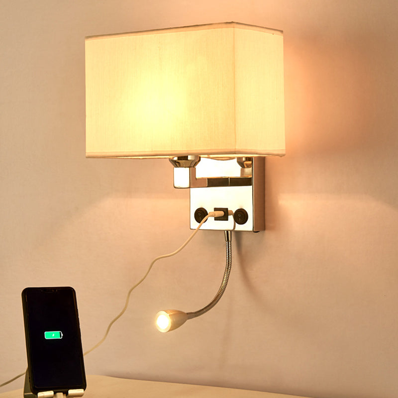Lisslune | Black/White/Flax Cube Wall Light Modern Single Fabric Wall Lamp with USB Port and Spotlights
