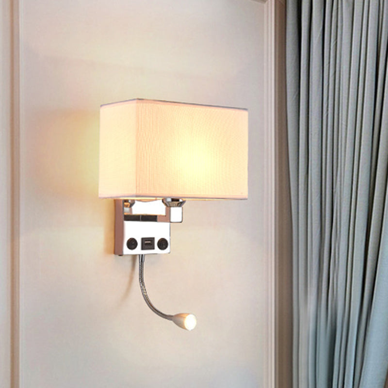 Lisslune | Black/White/Flax Cube Wall Light Modern Single Fabric Wall Lamp with USB Port and Spotlights