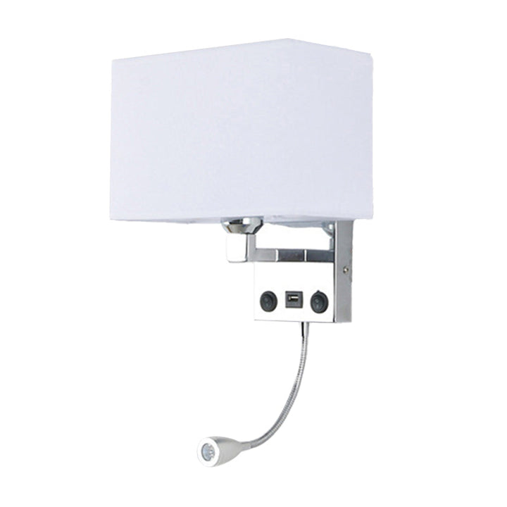 Lisslune | Black/White/Flax Cube Wall Light Modern Single Fabric Wall Lamp with USB Port and Spotlights