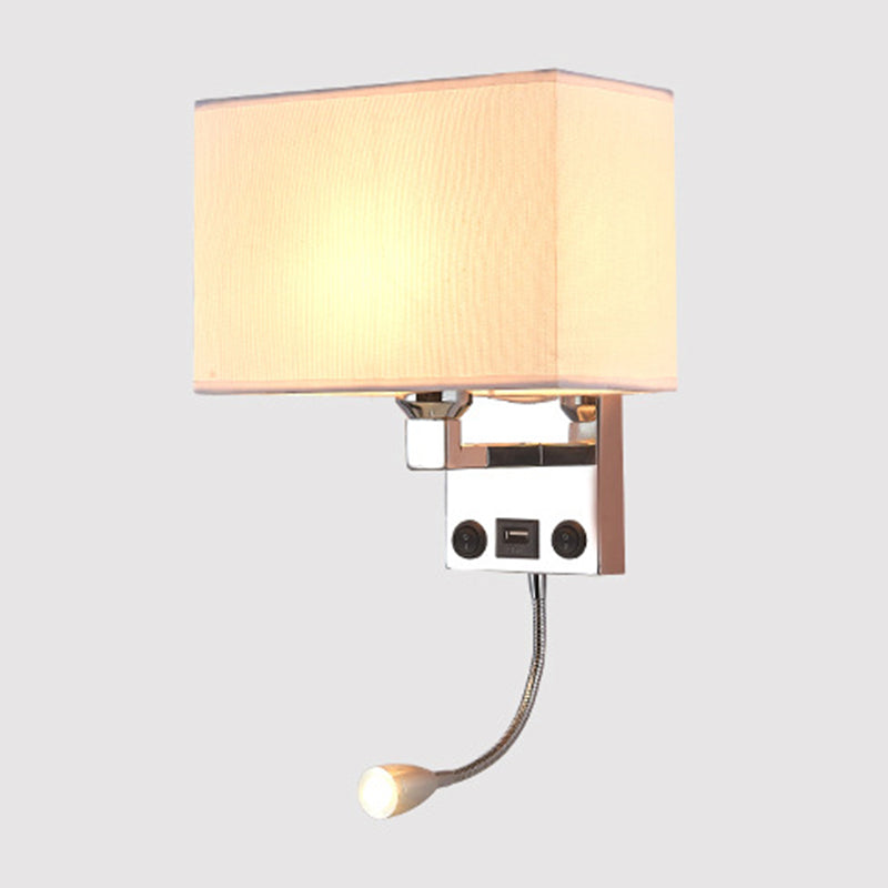 Lisslune | Black/White/Flax Cube Wall Light Modern Single Fabric Wall Lamp with USB Port and Spotlights