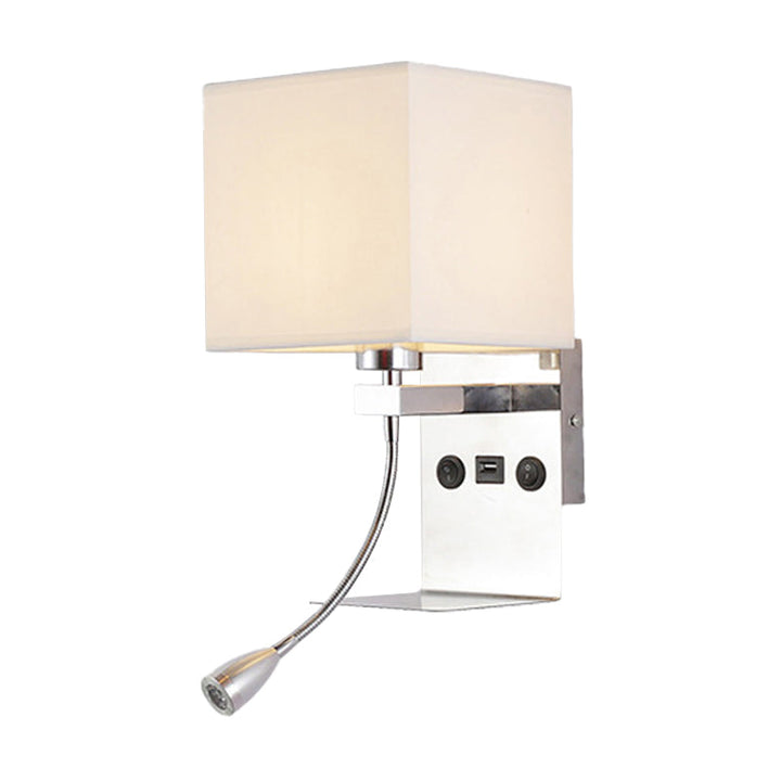 Lisslune | Rectangular wall-mounted reading light modern fabric 1 head black/white/beige wall lamp with shelf and spotlight