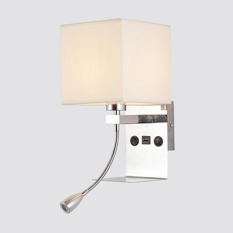Lisslune | Rectangular wall-mounted reading light modern fabric 1 head black/white/beige wall lamp with shelf and spotlight