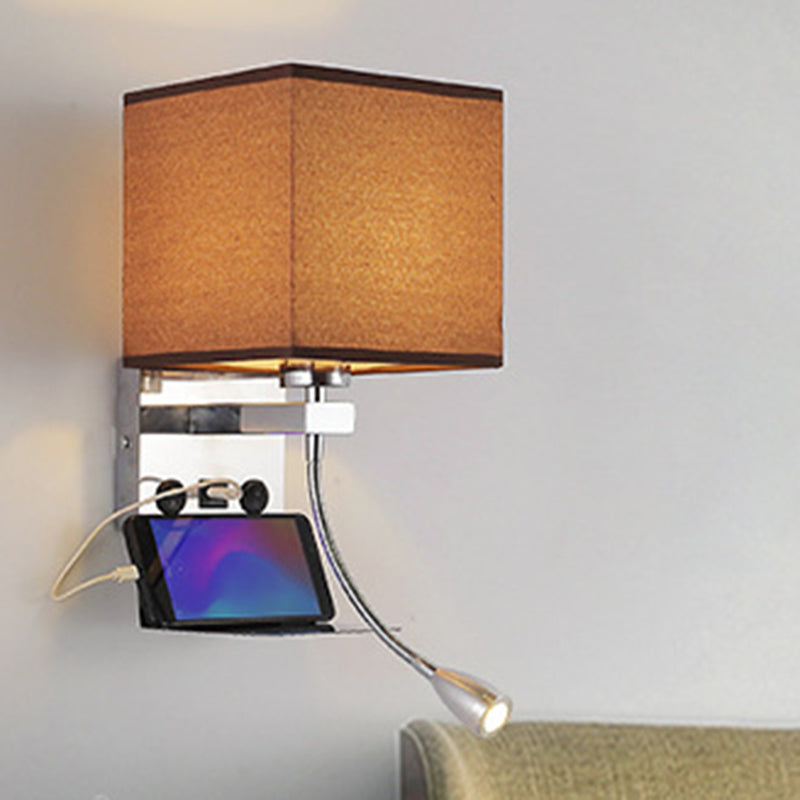 Lisslune | Rectangular wall-mounted reading light modern fabric 1 head black/white/beige wall lamp with shelf and spotlight