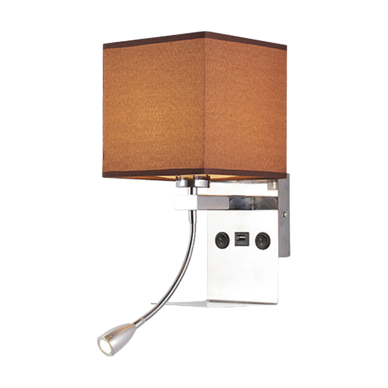 Lisslune | Rectangular wall-mounted reading light modern fabric 1 head black/white/beige wall lamp with shelf and spotlight