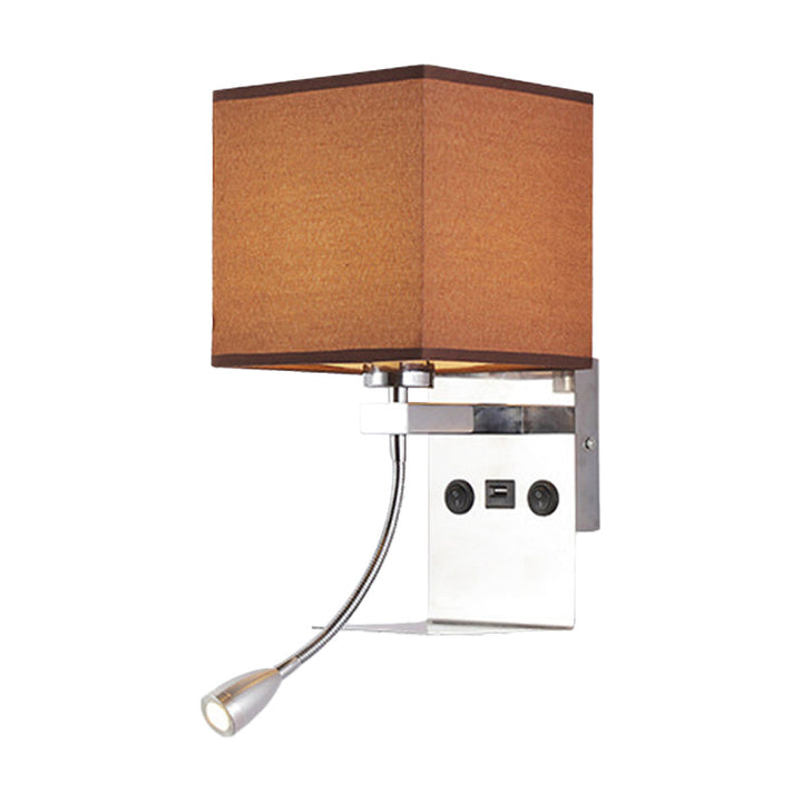 Lisslune | Rectangular wall-mounted reading light modern fabric 1 head black/white/beige wall lamp with shelf and spotlight