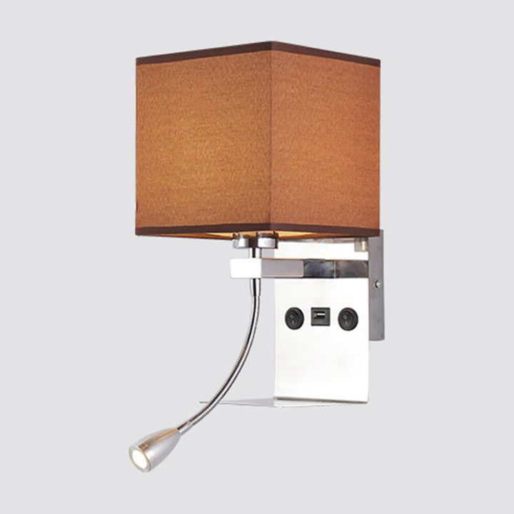 Lisslune | Rectangular wall-mounted reading light modern fabric 1 head black/white/beige wall lamp with shelf and spotlight