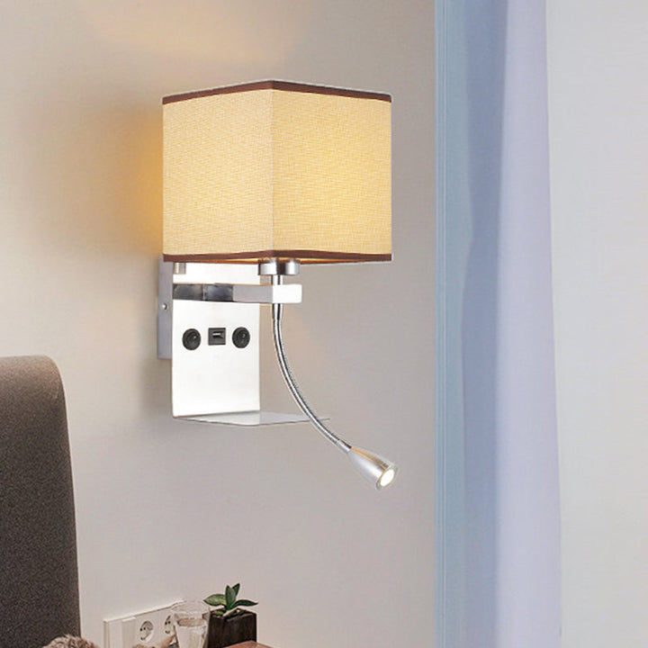 Lisslune | Rectangular wall-mounted reading light modern fabric 1 head black/white/beige wall lamp with shelf and spotlight
