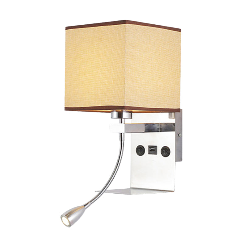 Lisslune | Rectangular wall-mounted reading light modern fabric 1 head black/white/beige wall lamp with shelf and spotlight