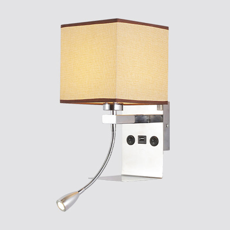 Lisslune | Rectangular wall-mounted reading light modern fabric 1 head black/white/beige wall lamp with shelf and spotlight