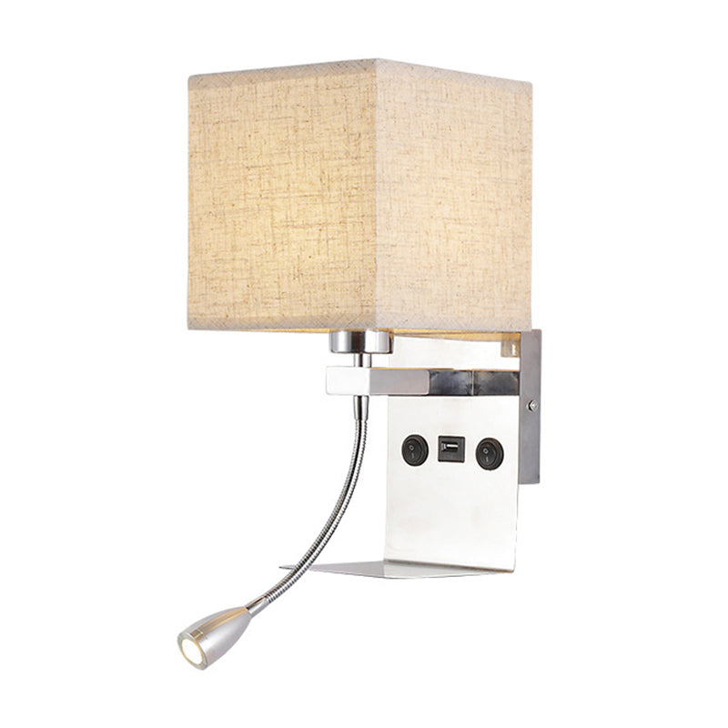 Lisslune | Rectangular wall-mounted reading light modern fabric 1 head black/white/beige wall lamp with shelf and spotlight