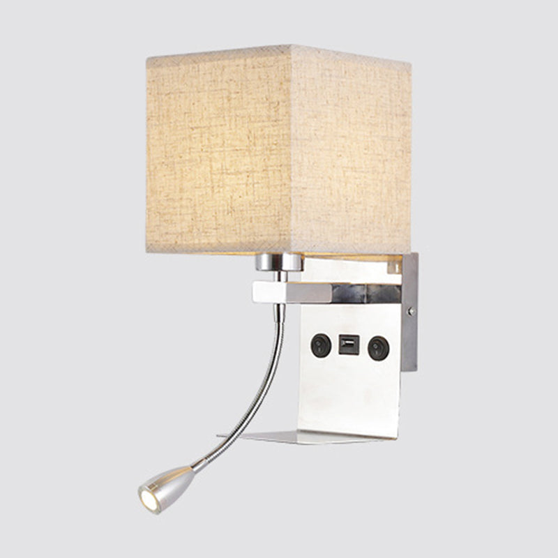 Lisslune | Rectangular wall-mounted reading light modern fabric 1 head black/white/beige wall lamp with shelf and spotlight