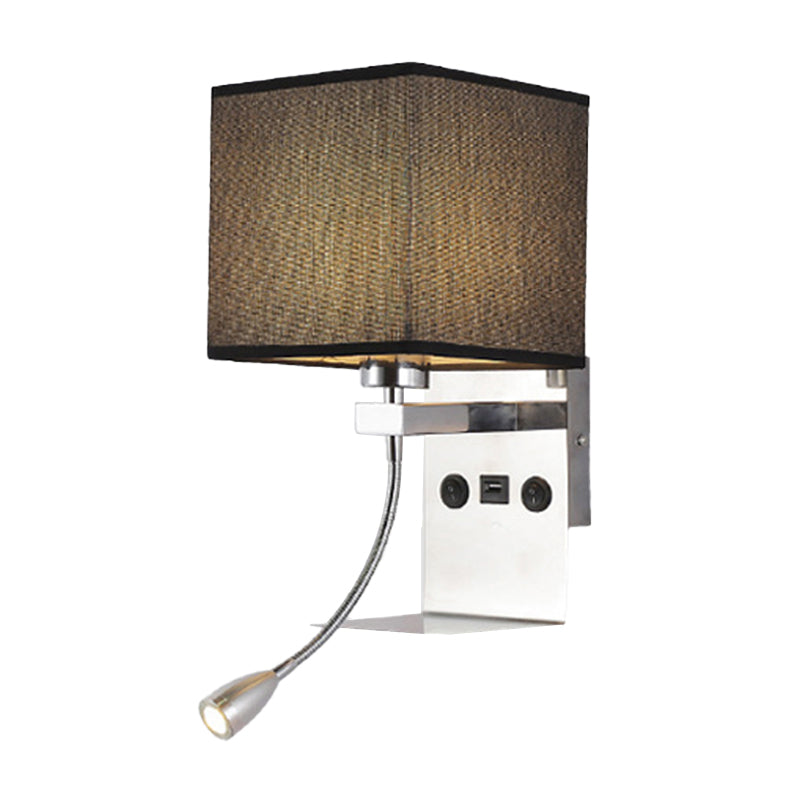 Lisslune | Rectangular wall-mounted reading light modern fabric 1 head black/white/beige wall lamp with shelf and spotlight