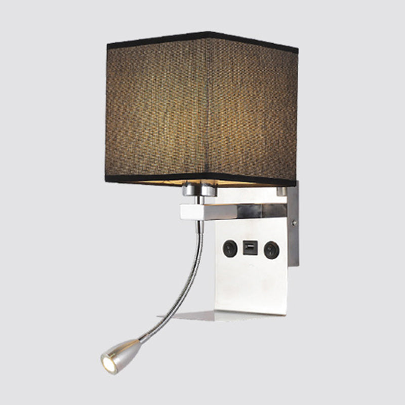 Lisslune | Rectangular wall-mounted reading light modern fabric 1 head black/white/beige wall lamp with shelf and spotlight