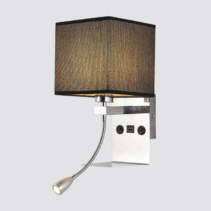 Lisslune | Rectangular wall-mounted reading light modern fabric 1 head black/white/beige wall lamp with shelf and spotlight