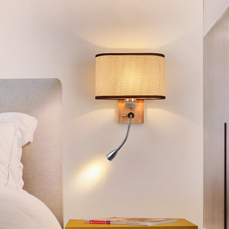 Skørter | Flexible Spotlight Nightstand Reading Lamp Fabric Single Nordic Wall Light with Oval Fabric Shade in Beige/Linen/Champagne