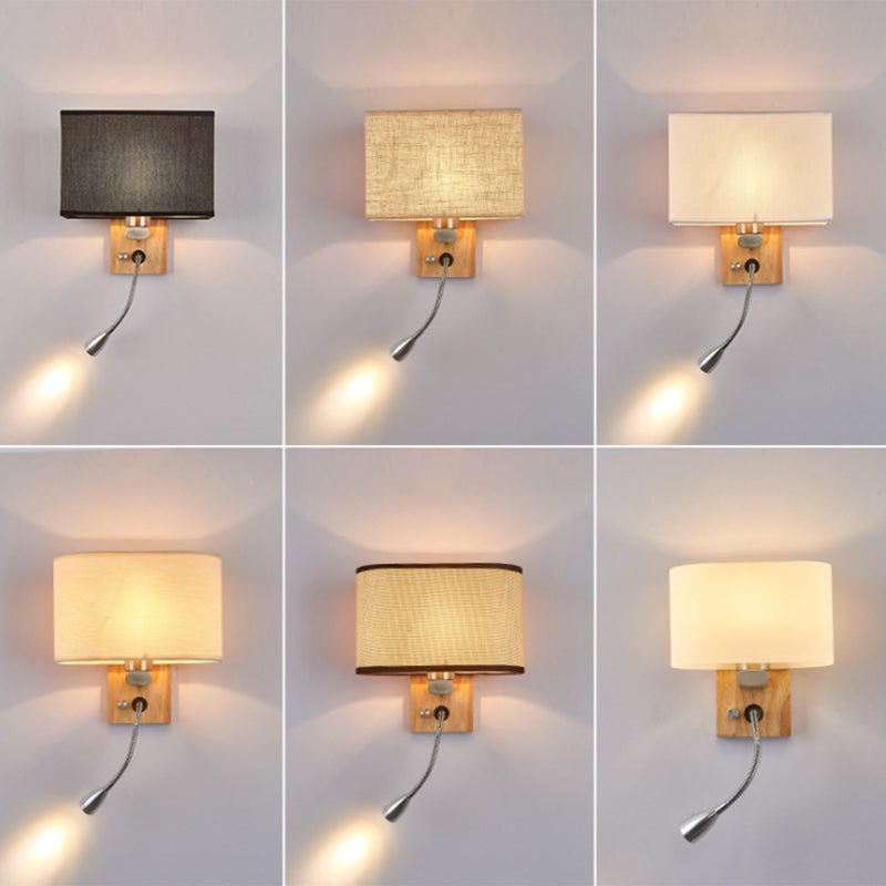Skørter | Flexible Spotlight Nightstand Reading Lamp Fabric Single Nordic Wall Light with Oval Fabric Shade in Beige/Linen/Champagne