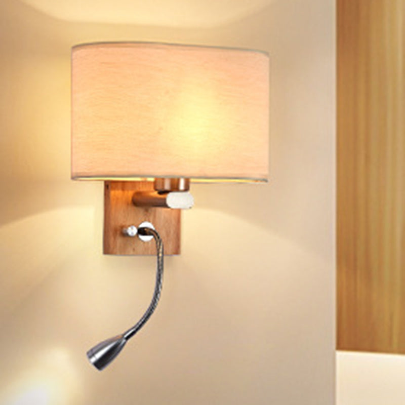Skørter | Flexible Spotlight Nightstand Reading Lamp Fabric Single Nordic Wall Light with Oval Fabric Shade in Beige/Linen/Champagne