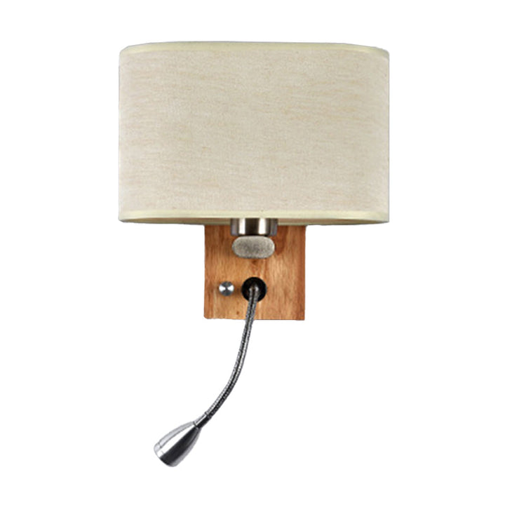 Skørter | Flexible Spotlight Nightstand Reading Lamp Fabric Single Nordic Wall Light with Oval Fabric Shade in Beige/Linen/Champagne