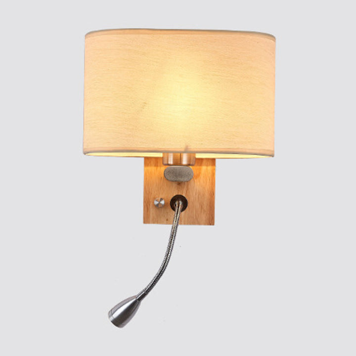 Skørter | Flexible Spotlight Nightstand Reading Lamp Fabric Single Nordic Wall Light with Oval Fabric Shade in Beige/Linen/Champagne