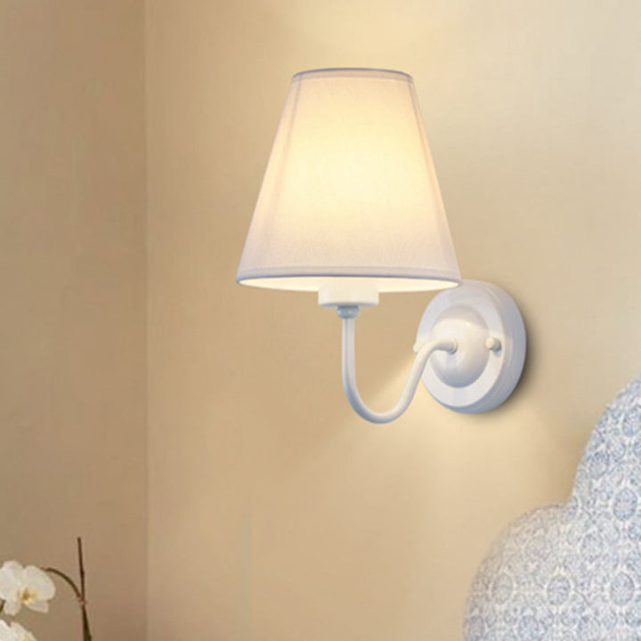 Lisslune | Black/Brown/Beige Cone Wall Lamp Nordic 1-Light Fabric Wall Lighting with Curved Arm in Black/White