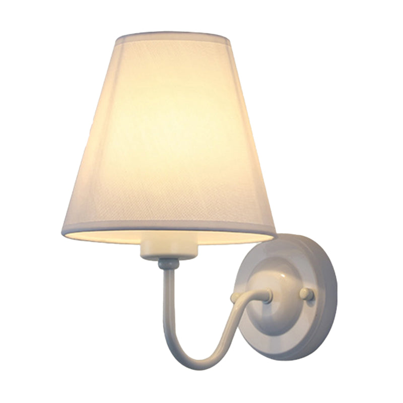 Lisslune | Black/Brown/Beige Cone Wall Lamp Nordic 1-Light Fabric Wall Lighting with Curved Arm in Black/White