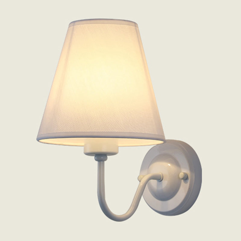 Lisslune | Black/Brown/Beige Cone Wall Lamp Nordic 1-Light Fabric Wall Lighting with Curved Arm in Black/White