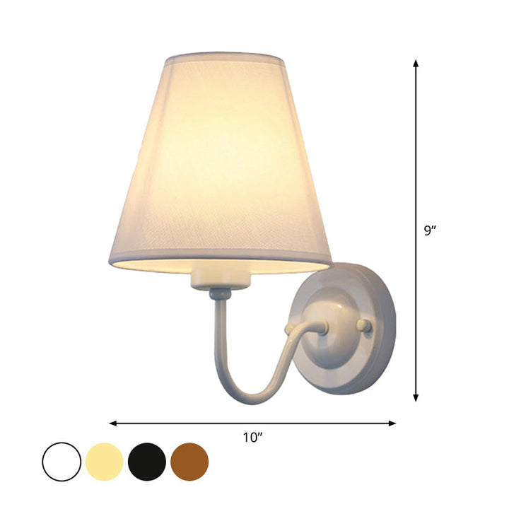 Lisslune | Black/Brown/Beige Cone Wall Lamp Nordic 1-Light Fabric Wall Lighting with Curved Arm in Black/White