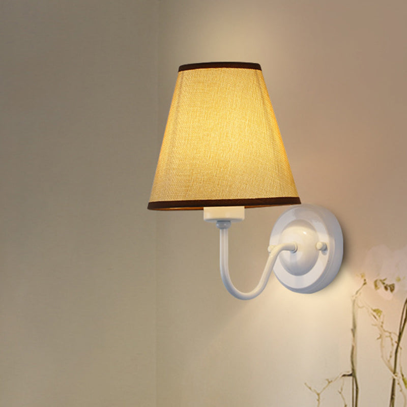 Lisslune | Black/Brown/Beige Cone Wall Lamp Nordic 1-Light Fabric Wall Lighting with Curved Arm in Black/White