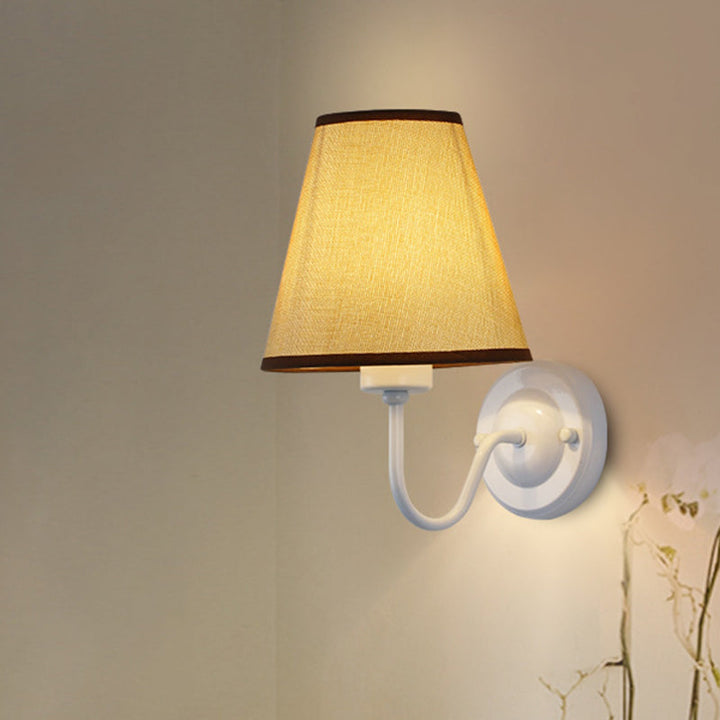 Lisslune | Black/Brown/Beige Cone Wall Lamp Nordic 1-Light Fabric Wall Lighting with Curved Arm in Black/White