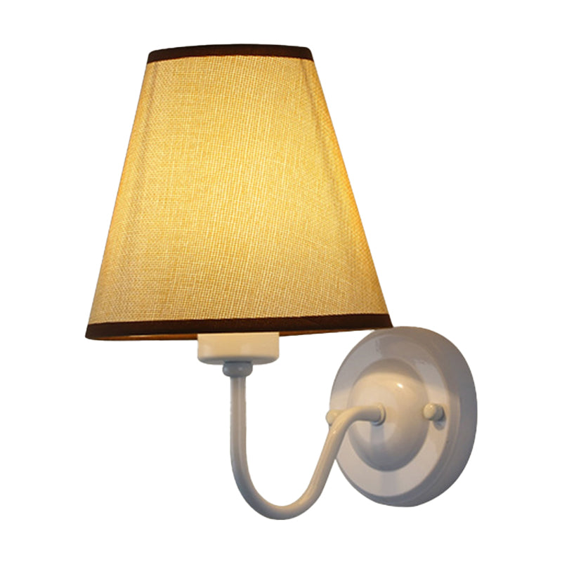 Lisslune | Black/Brown/Beige Cone Wall Lamp Nordic 1-Light Fabric Wall Lighting with Curved Arm in Black/White