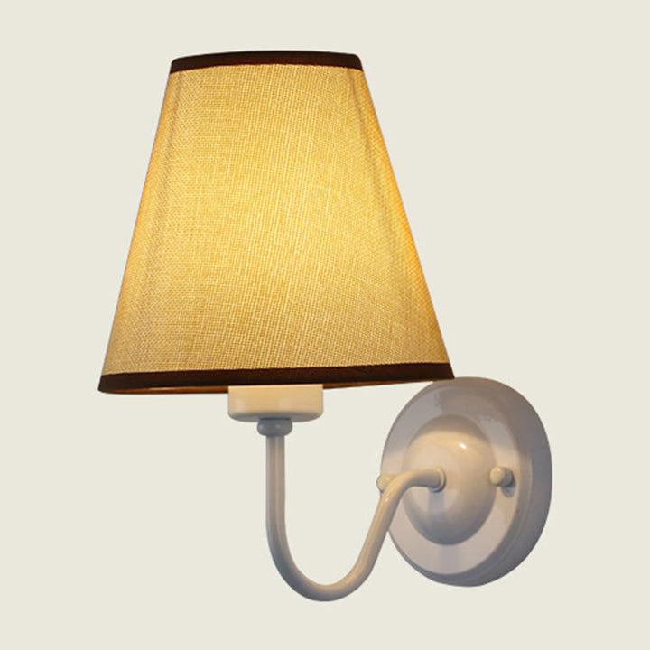 Lisslune | Black/Brown/Beige Cone Wall Lamp Nordic 1-Light Fabric Wall Lighting with Curved Arm in Black/White