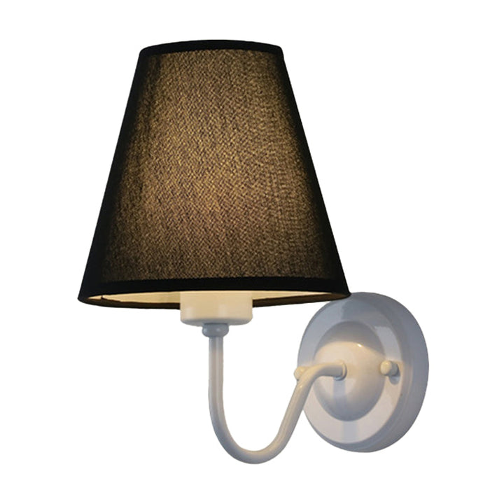 Lisslune | Black/Brown/Beige Cone Wall Lamp Nordic 1-Light Fabric Wall Lighting with Curved Arm in Black/White