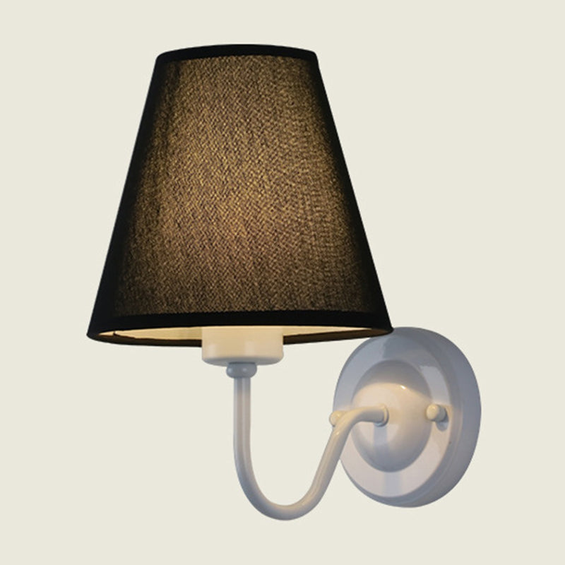 Lisslune | Black/Brown/Beige Cone Wall Lamp Nordic 1-Light Fabric Wall Lighting with Curved Arm in Black/White