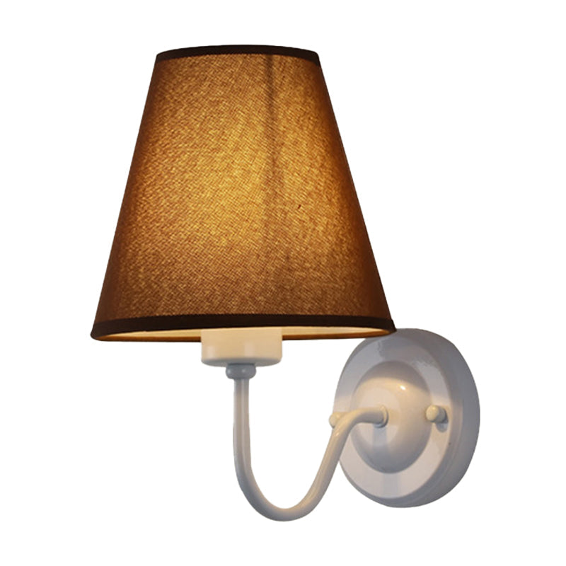 Lisslune | Black/Brown/Beige Cone Wall Lamp Nordic 1-Light Fabric Wall Lighting with Curved Arm in Black/White