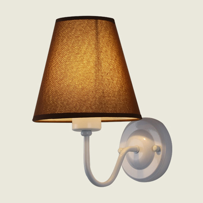 Lisslune | Black/Brown/Beige Cone Wall Lamp Nordic 1-Light Fabric Wall Lighting with Curved Arm in Black/White