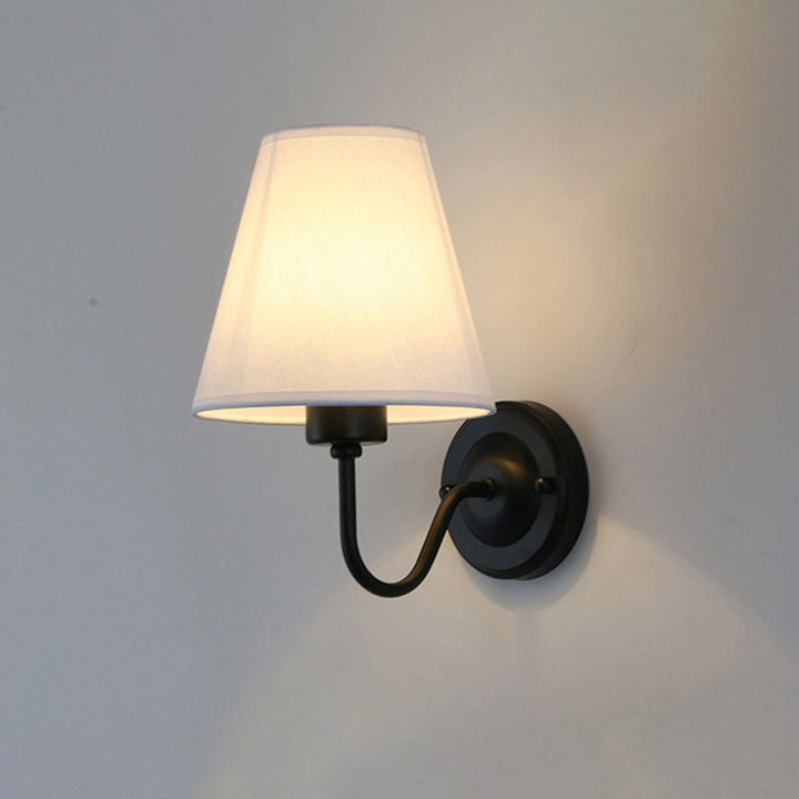 Lisslune | Black/Brown/Beige Cone Wall Lamp Nordic 1-Light Fabric Wall Lighting with Curved Arm in Black/White