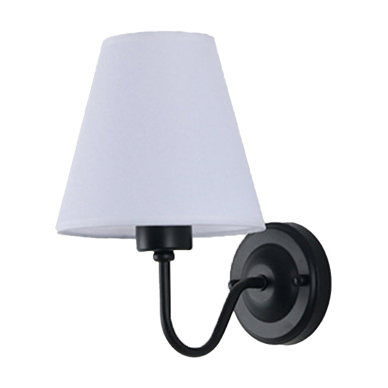 Lisslune | Black/Brown/Beige Cone Wall Lamp Nordic 1-Light Fabric Wall Lighting with Curved Arm in Black/White