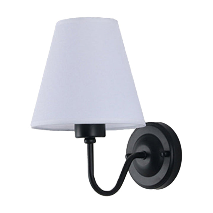Lisslune | Black/Brown/Beige Cone Wall Lamp Nordic 1-Light Fabric Wall Lighting with Curved Arm in Black/White