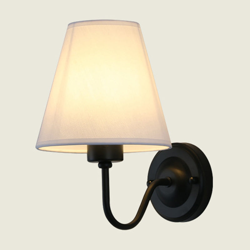 Lisslune | Black/Brown/Beige Cone Wall Lamp Nordic 1-Light Fabric Wall Lighting with Curved Arm in Black/White